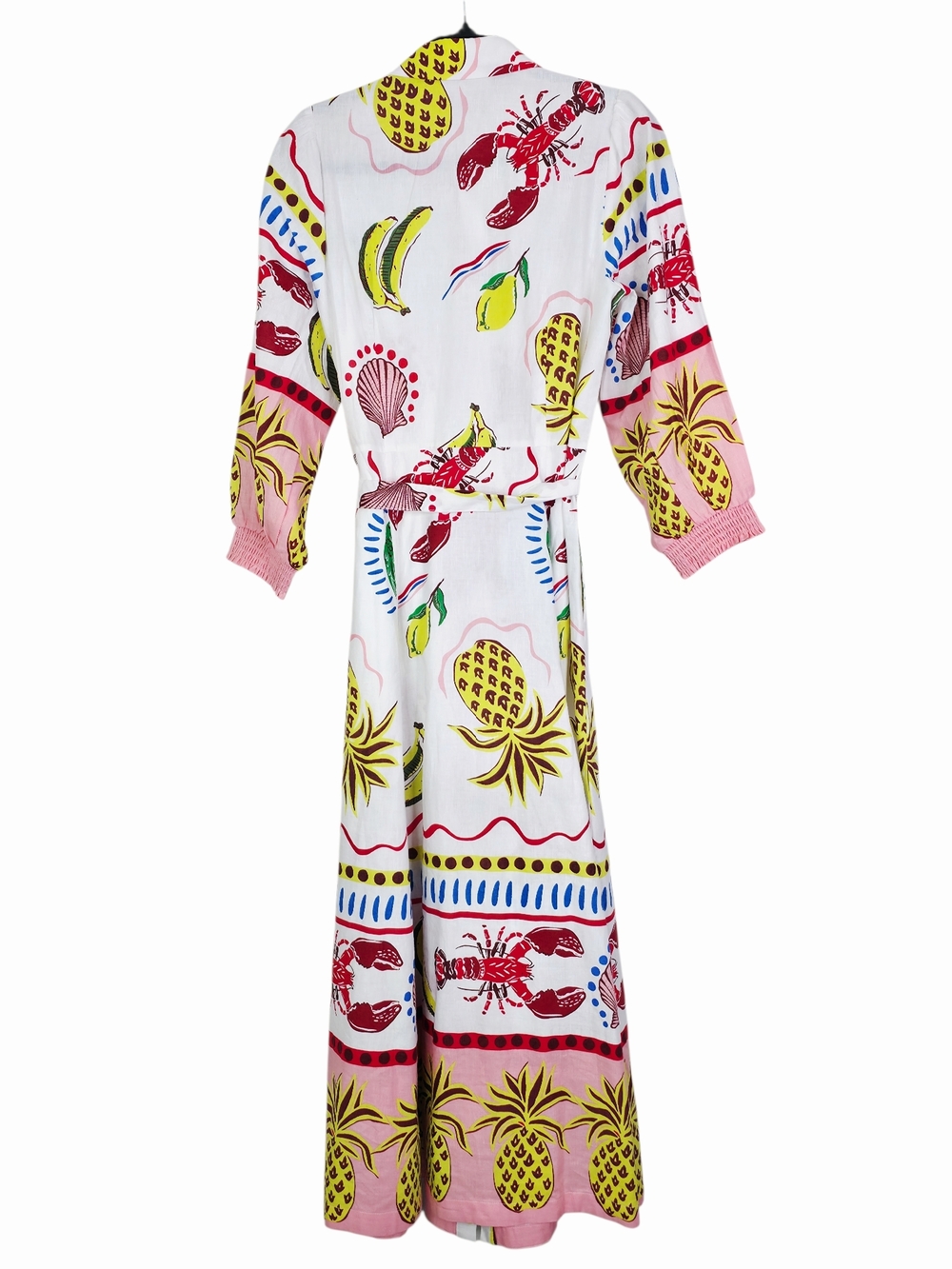 Boden Clara Maxi Dress Tropical Bonanza Linen‎ Novelty Belted Shirt Size 8R - Picture 7 of 10